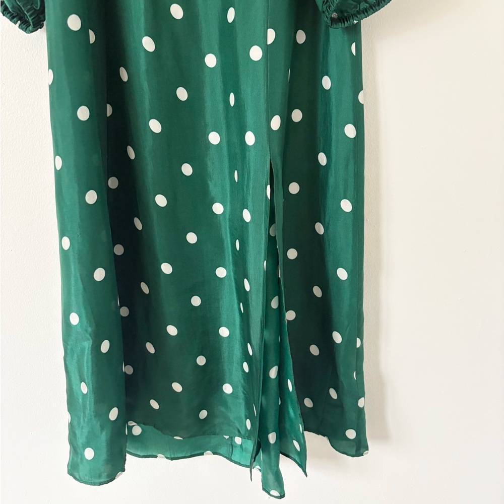 J Crew NEW Green White Polka Dot Sweetheart Long Sleeve Midi Dress Size 12 - Picture 12 of 13